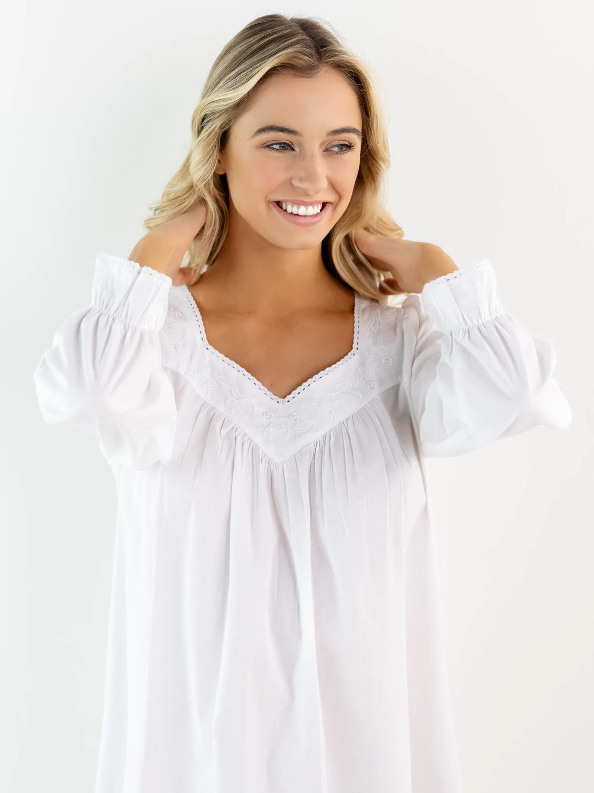 Adelaide White Cotton Nightgown - Image 4