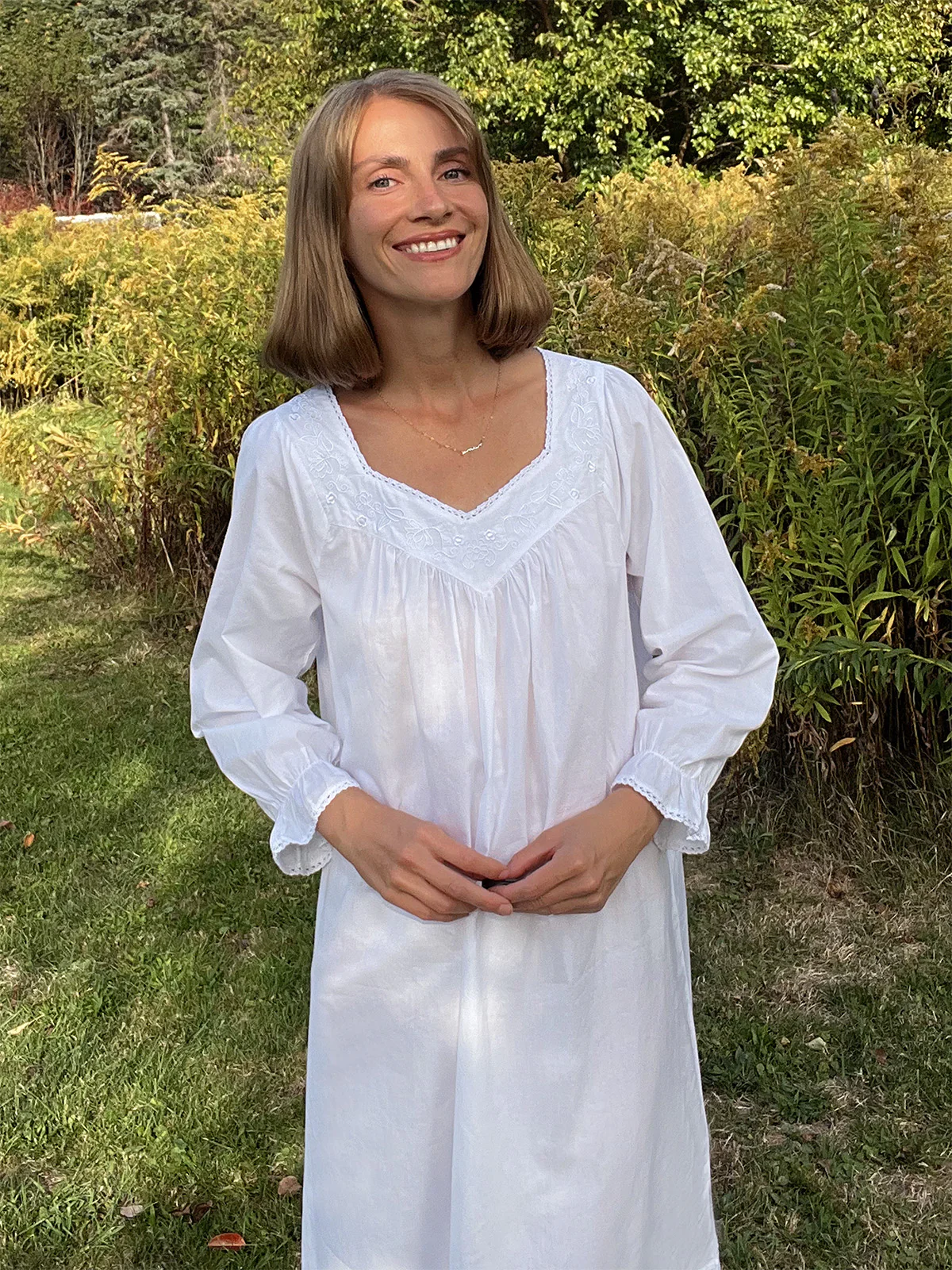Adelaide White Cotton Nightgown - Image 9