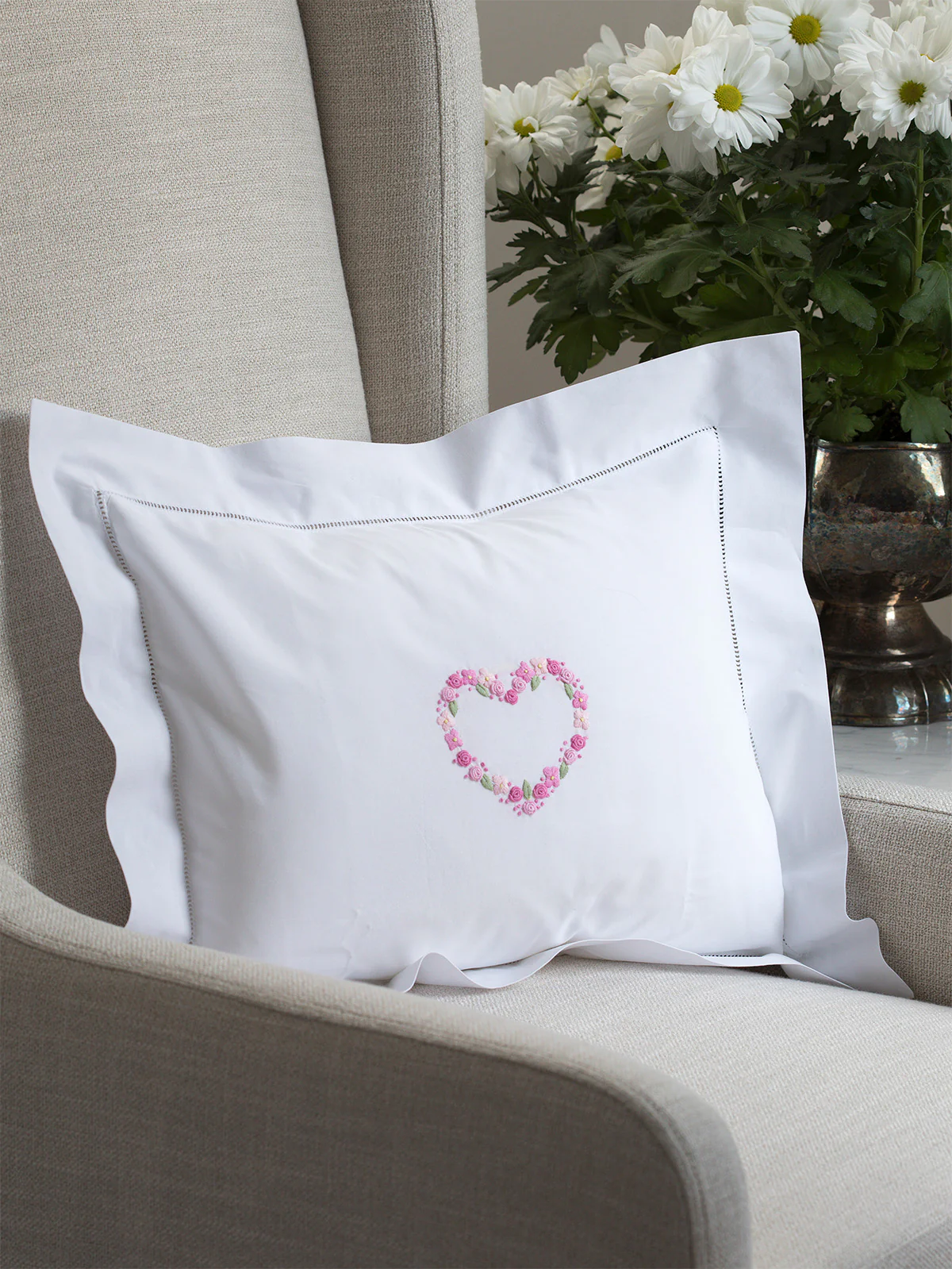Boudoir Pillow Cover, Embroidered with Hem Stitch - Image 12