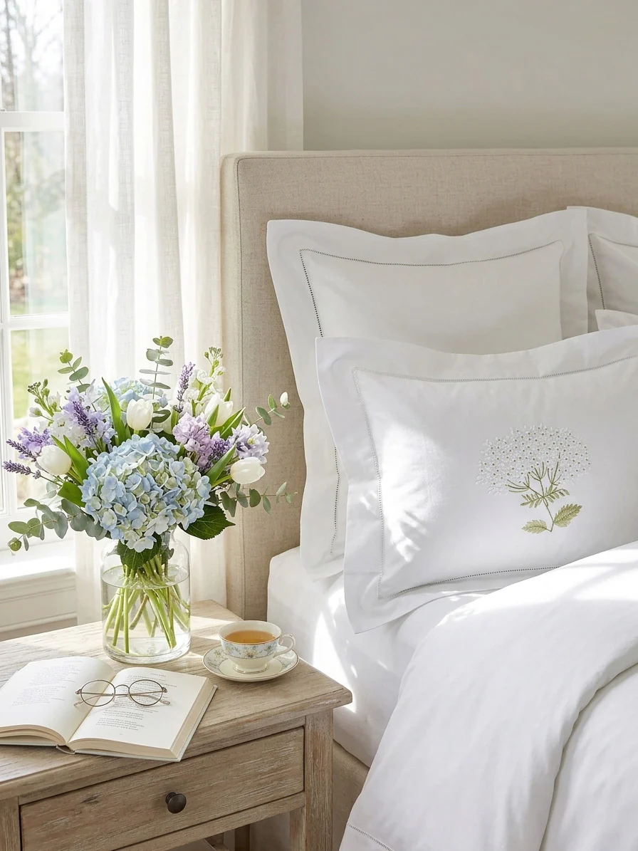 Boudoir Pillow Cover, Embroidered with Hem Stitch - Image 4
