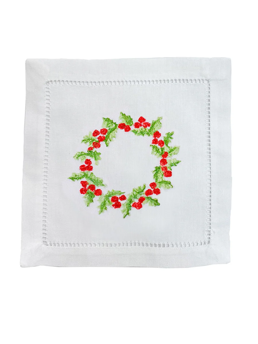 Cocktail Napkins, Christmas Berry Wreath, Set of 4 - Image 4