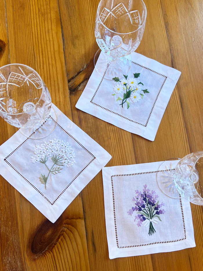 Hand Embroidered Cocktail Napkins – Set of 4 - Image 13