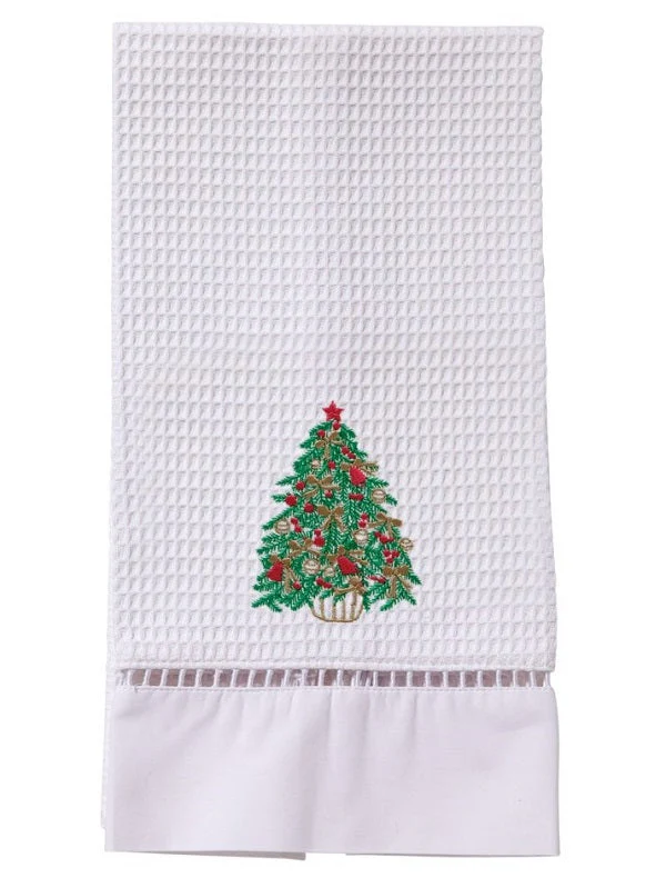 Guest Towel, Waffle Weave, Christmas Tree (Green)
