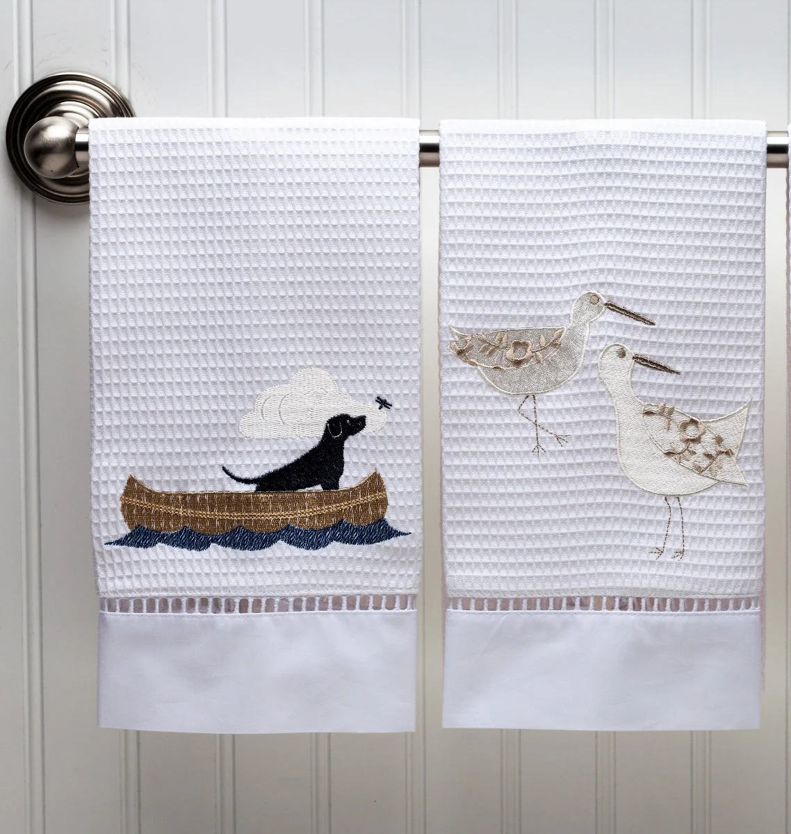 Guest Towel - White Waffle Weave, Ladder Lace, Embroidered - Image 10