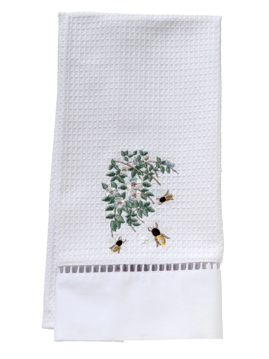 Guest Towel - White Waffle Weave, Ladder Lace, Embroidered - Image 11