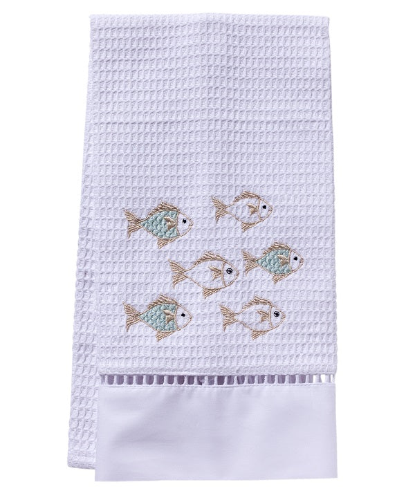 Guest Towel - White Waffle Weave, Ladder Lace, Embroidered - Image 3