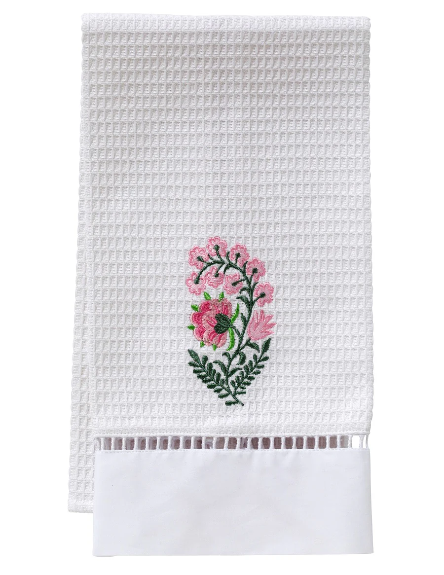 Guest Towel - White Waffle Weave, Ladder Lace, Embroidered - Image 4