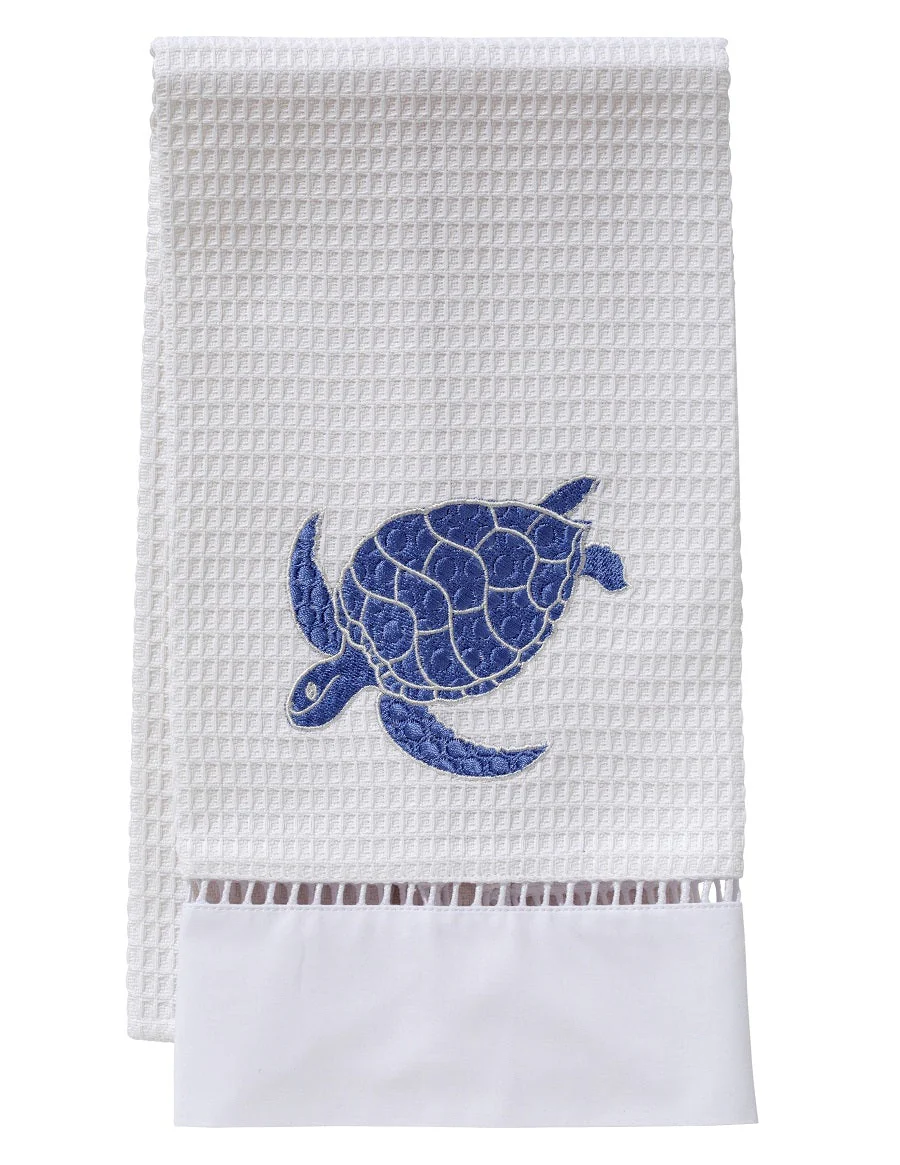Guest Towel, Waffle Weave, Swimming Turtle (Blue)
