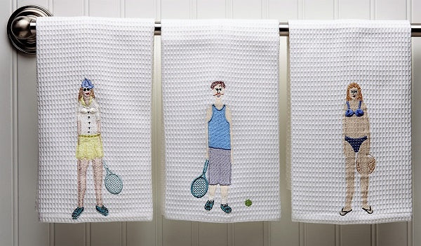 Guest Towel - White Waffle Weave, Embroidered People - Image 2