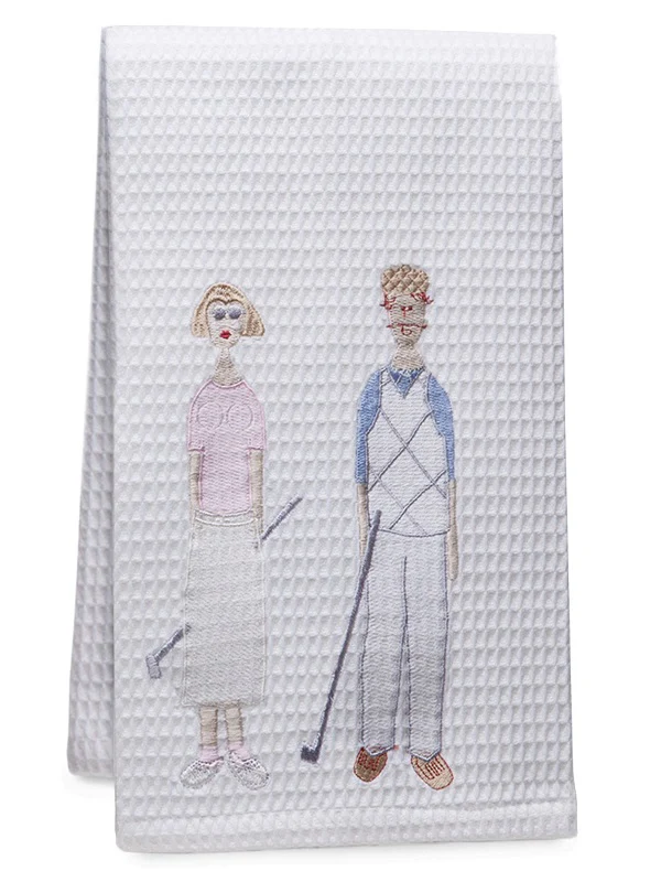 Guest Towel - White Waffle Weave, Embroidered People - Image 3