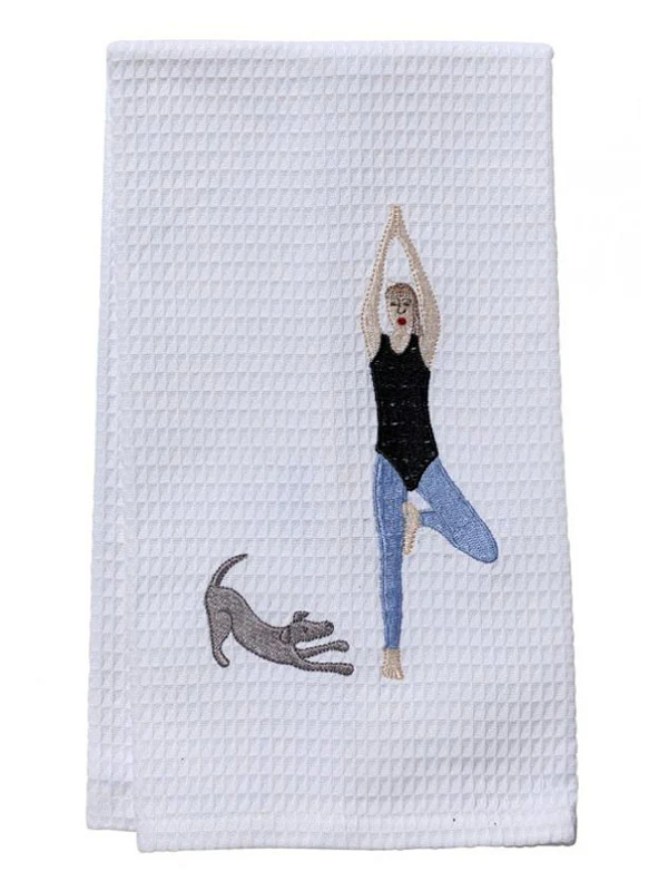 Guest Towel - White Waffle Weave, Embroidered People - Image 5