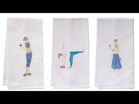 Guest Towel - White Waffle Weave, Embroidered People - Image 6