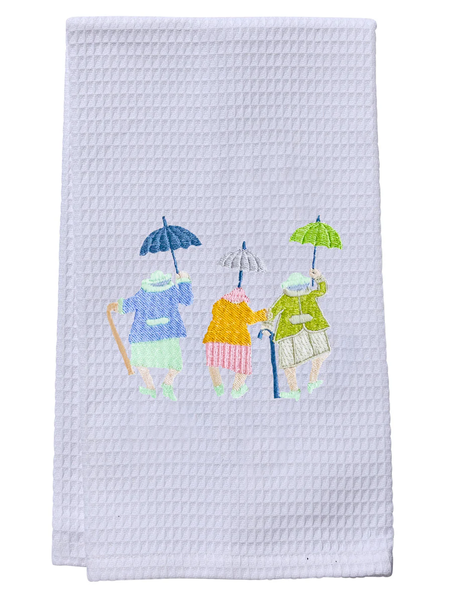 Guest Towel - White Waffle Weave, Embroidered People - Image 9
