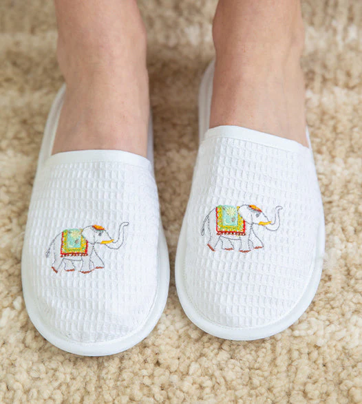 Slippers, Waffle Weave, Charming Elephant - Image 3