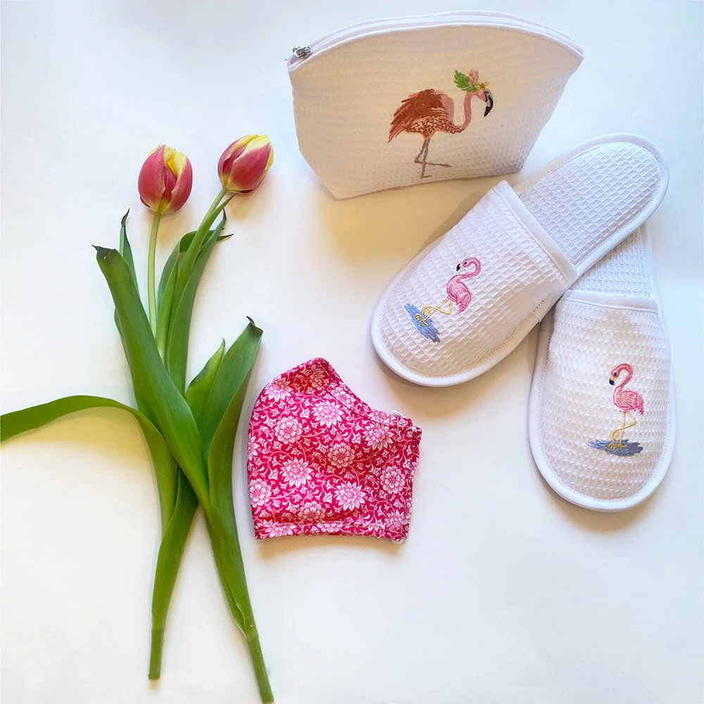 Slippers, Waffle Weave, Flamingos (Pink) - Image 3