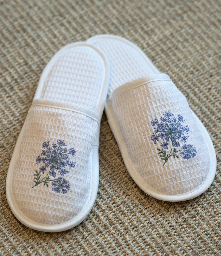 Slippers, Waffle Weave, Queen Anne's Lace (Blue) - Image 3