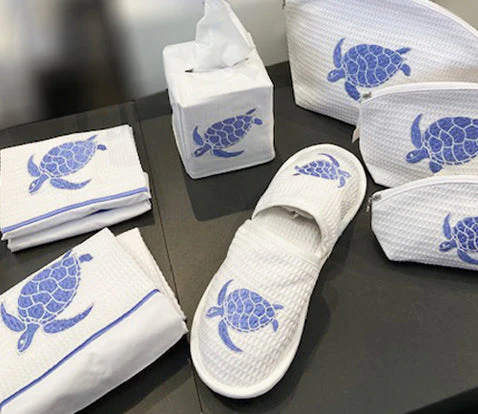 Slippers, Waffle Weave, Swimming Turtle (Blue) - Image 3