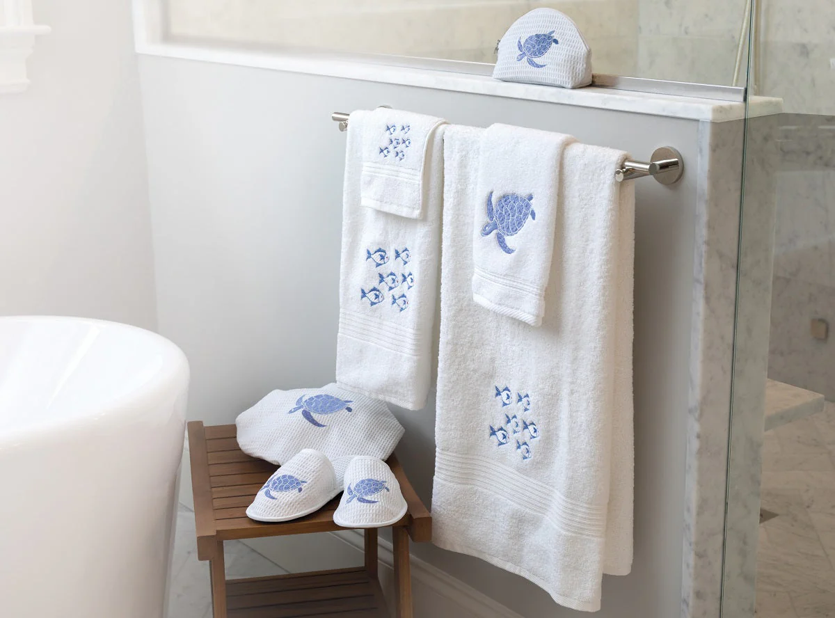 Slippers, Waffle Weave, Swimming Turtle (Blue) - Image 4
