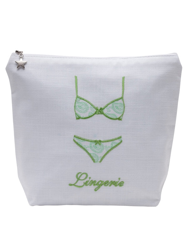 Lingerie Bag - White Linen / Cotton, Embroidered - Image 2