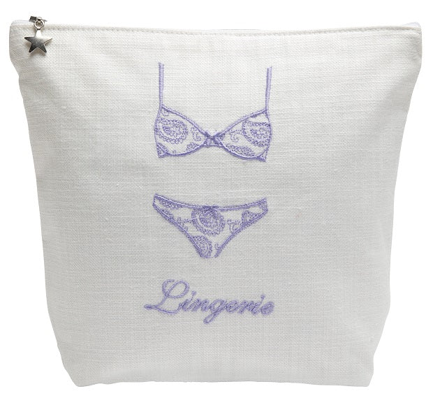 Lingerie Bag - White Linen / Cotton, Embroidered - Image 7