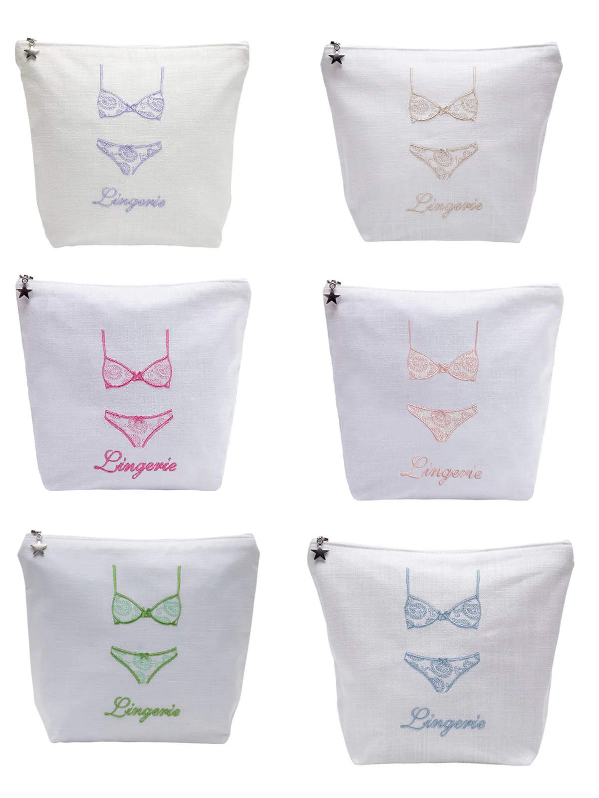 Lingerie Bag - White Linen / Cotton, Embroidered - Image 8