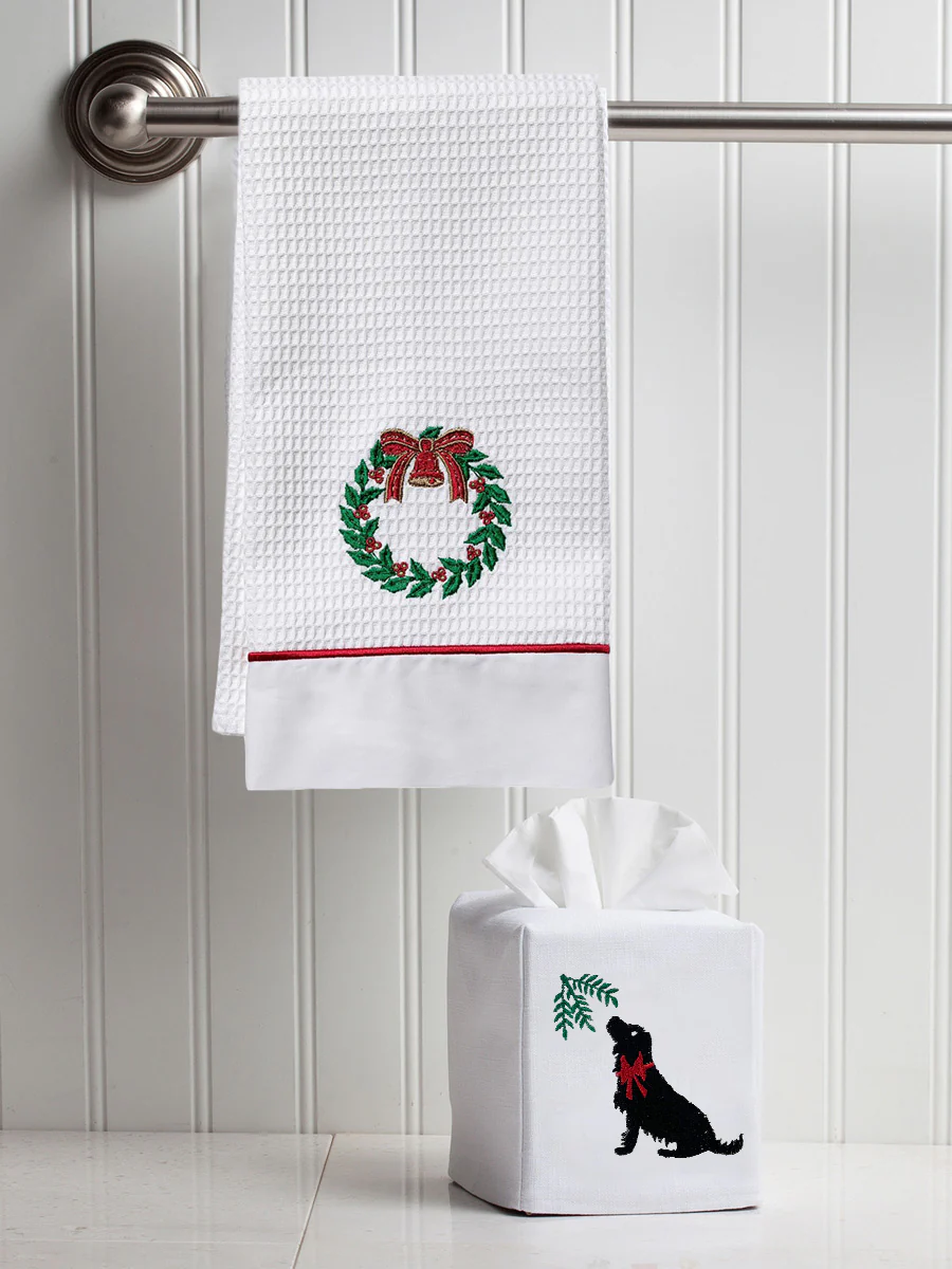 Guest Towel, Waffle Weave and Satin Trim, Christmas Tree - Image 3