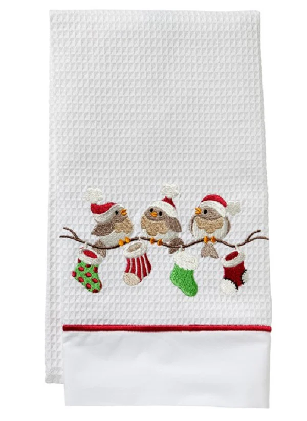 Guest Towel, Waffle Weave and Satin Trim, Christmas Tree - Image 4