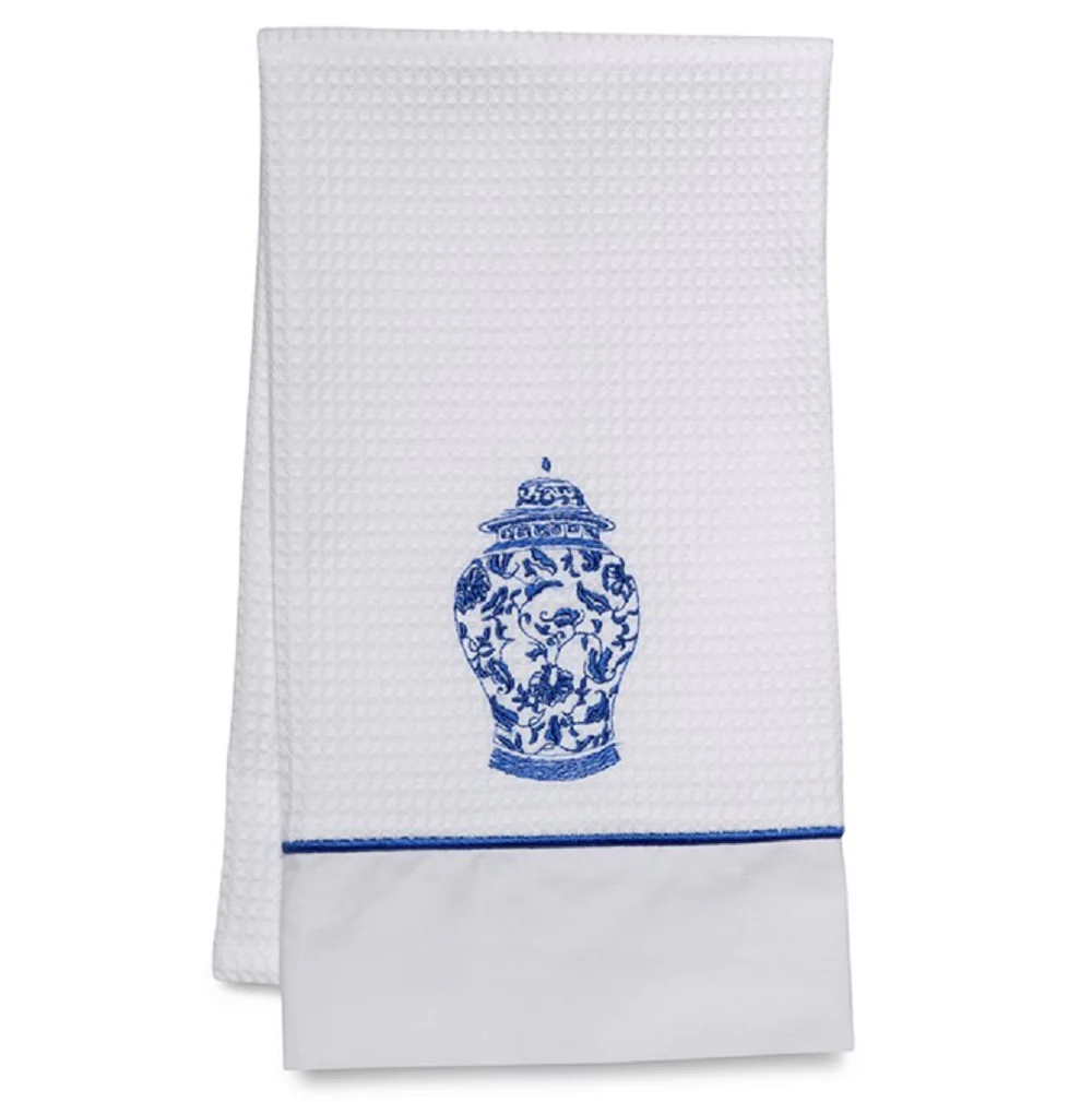 Guest Towel - White Waffle Weave, Satin Stitch, Embroidered - Image 3