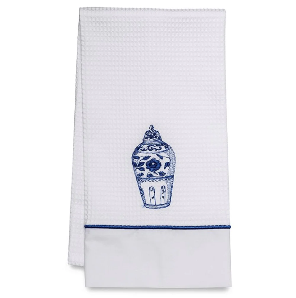 Guest Towel - White Waffle Weave, Satin Stitch, Embroidered - Image 4