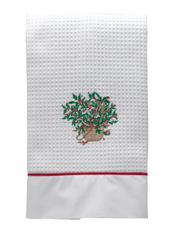 Guest Towel - White Waffle Weave, Satin Stitch, Embroidered - Image 6