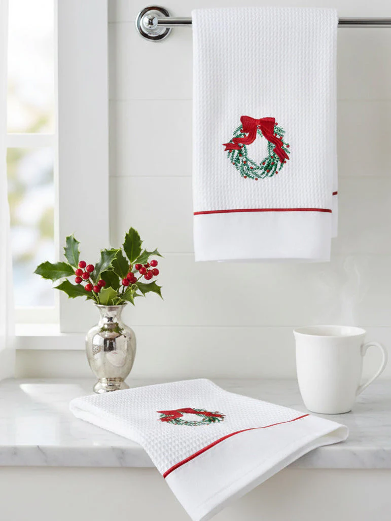Guest Towel - White Waffle Weave, Satin Stitch, Embroidered - Image 8