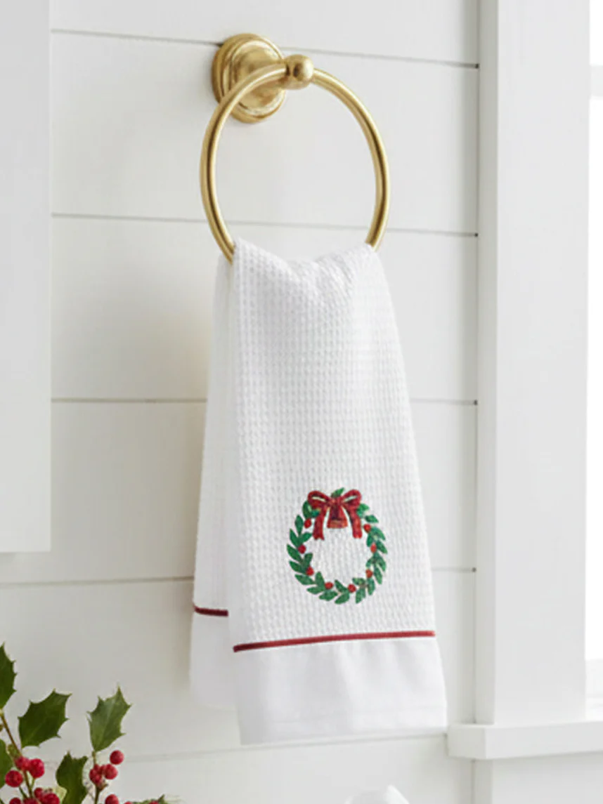 Guest Towel - White Waffle Weave, Satin Stitch, Embroidered - Image 9