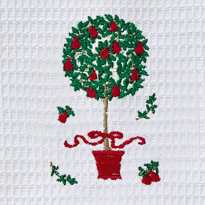 Guest Towel, Waffle Weave and Satin Trim, Pear Topiary Tree - Image 4
