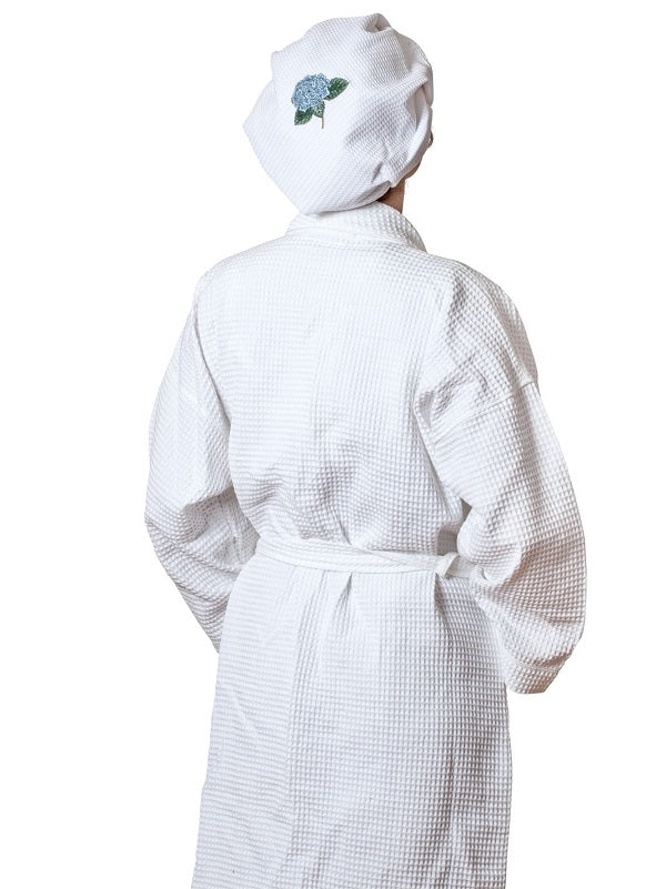 Shower Cap - White Cotton Waffle Weave, Embroidered - Image 3
