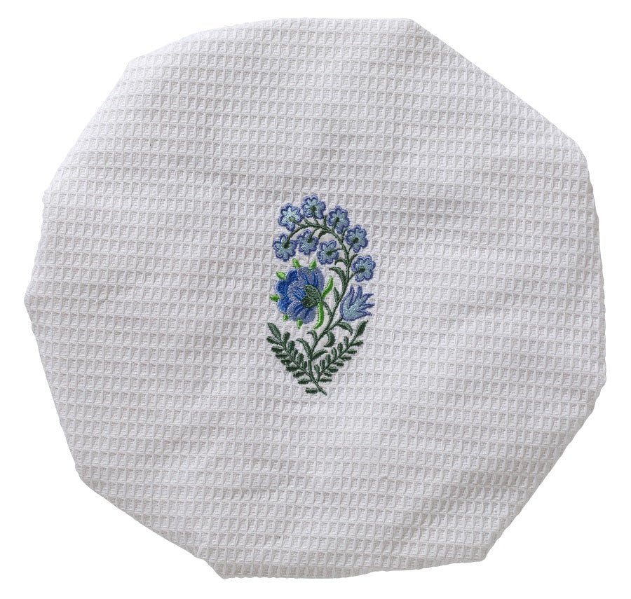 Shower Cap - White Cotton Waffle Weave, Embroidered - Image 4