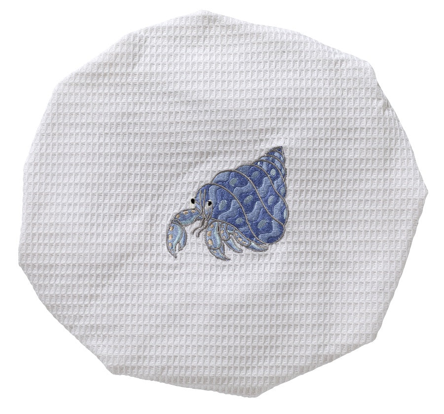 Shower Cap - White Cotton Waffle Weave, Embroidered - Image 5