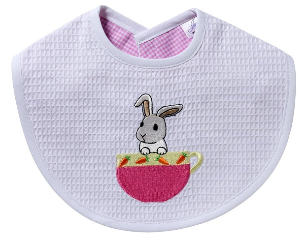 Baby Bib - White Waffle Weave, Gingham Lining, Embroidered - Image 3