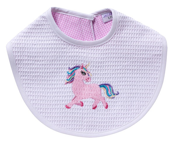 Baby Bib - White Waffle Weave, Gingham Lining, Embroidered - Image 4