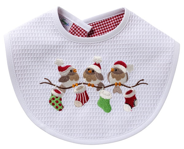 Baby Bib - White Waffle Weave, Gingham Lining, Embroidered - Image 5