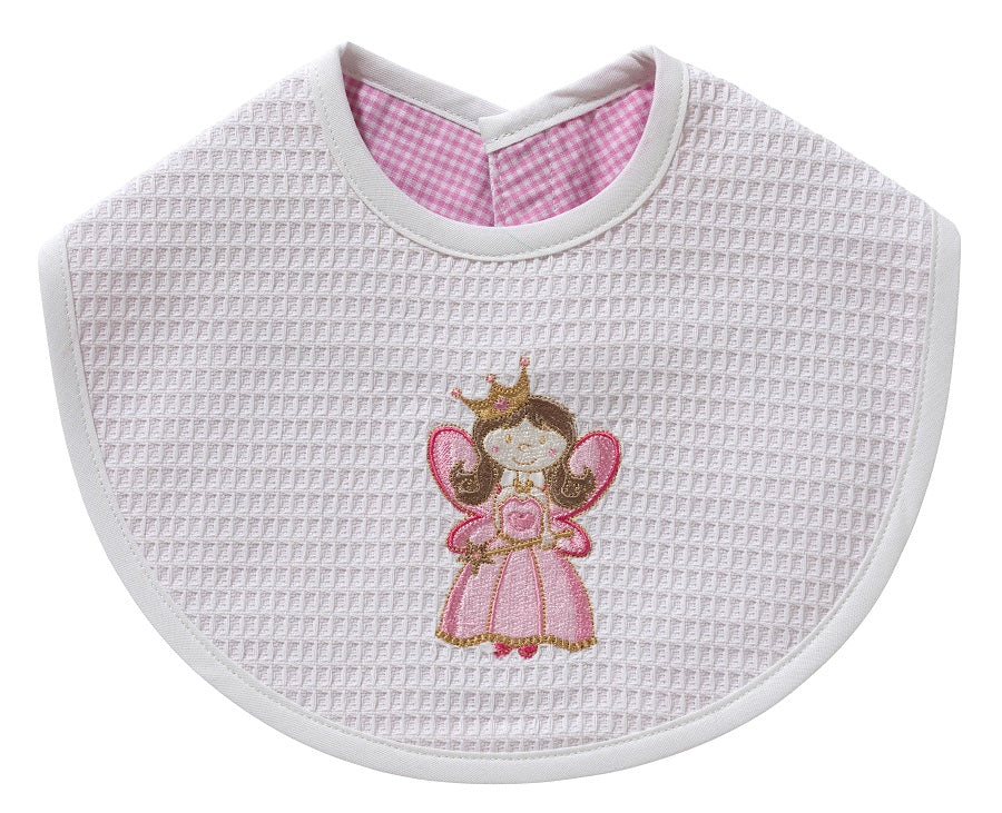 Baby Bib - White Waffle Weave, Gingham Lining, Embroidered - Image 6