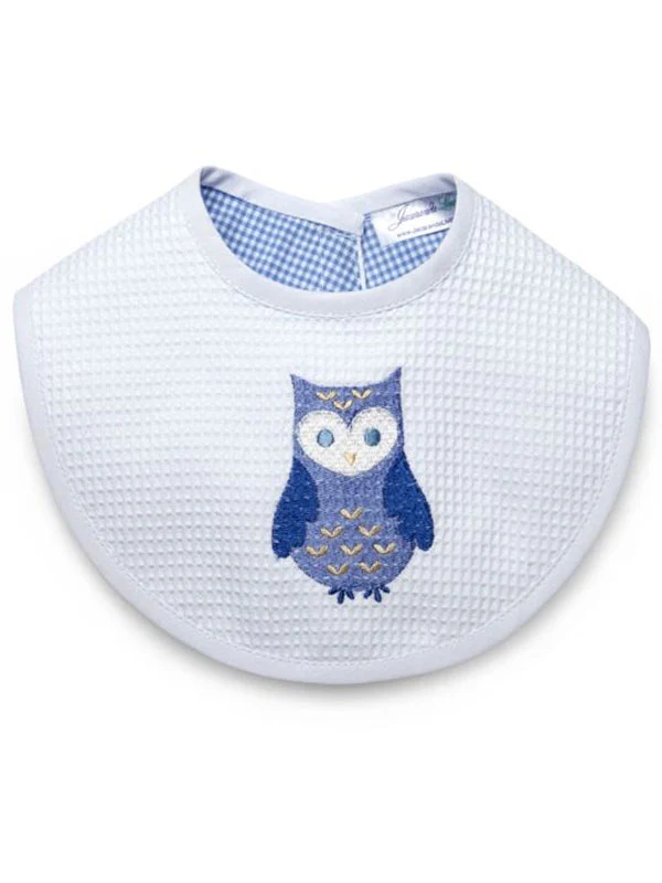 Baby Bib - White Waffle Weave, Gingham Lining, Embroidered - Image 7