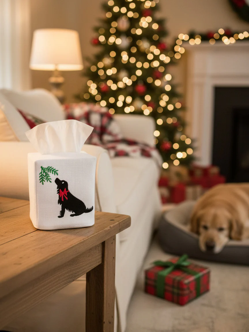 Tissue Box Cover, Holiday Black Lab - Image 3