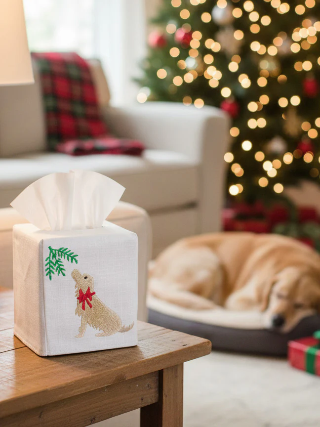 Tissue Box Cover, Holiday Yellow Lab - Image 2