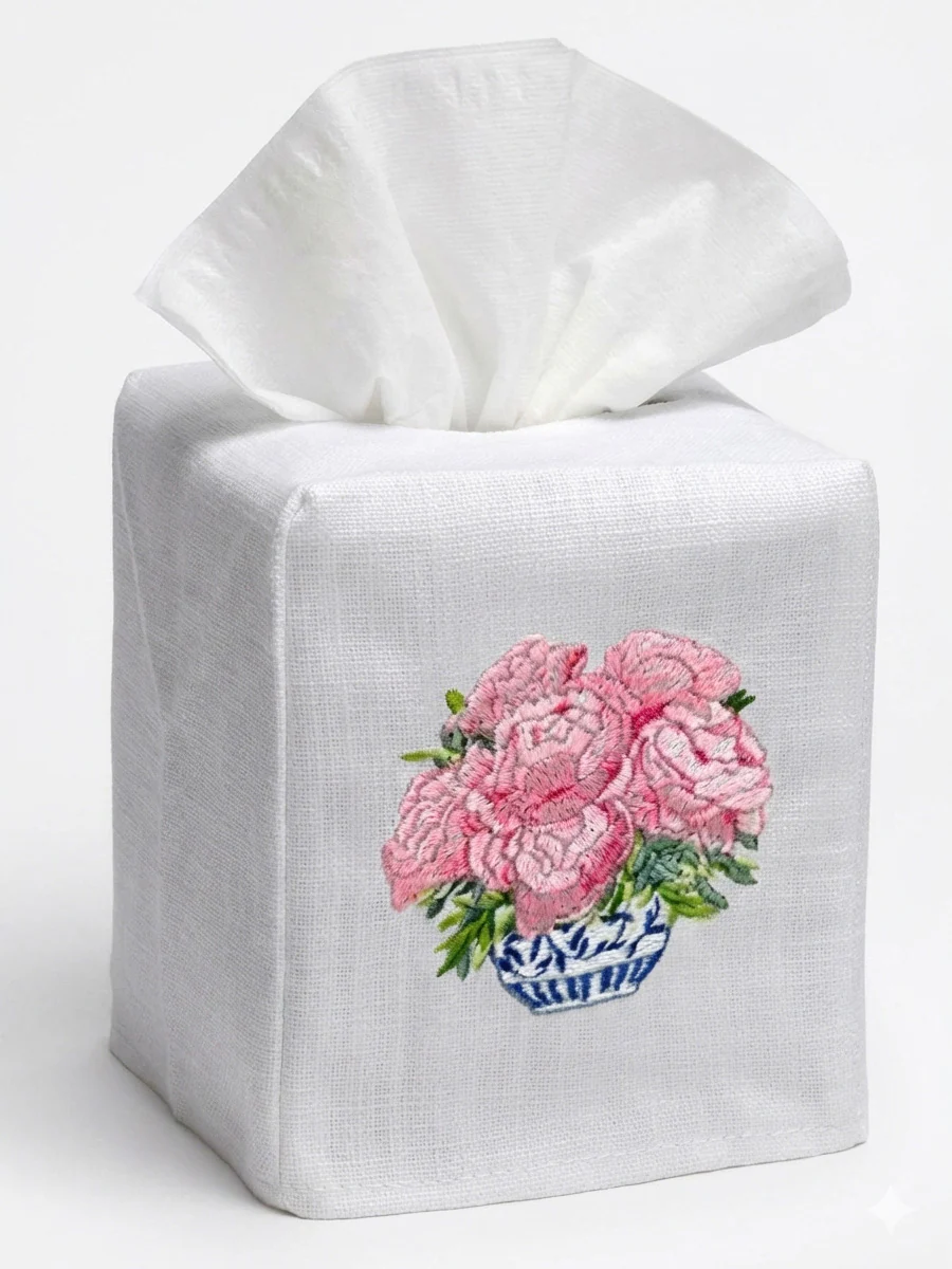 Tissue Box Cover, Pot of Peonies (Pink) - Image 3