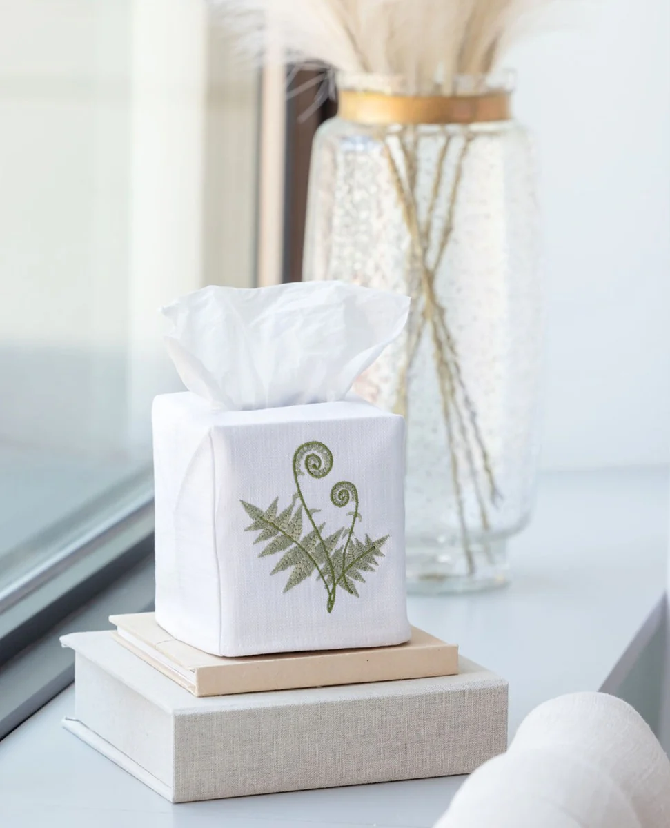Tissue Box Cover - White Linen / Cotton, Embroidered - Image 12