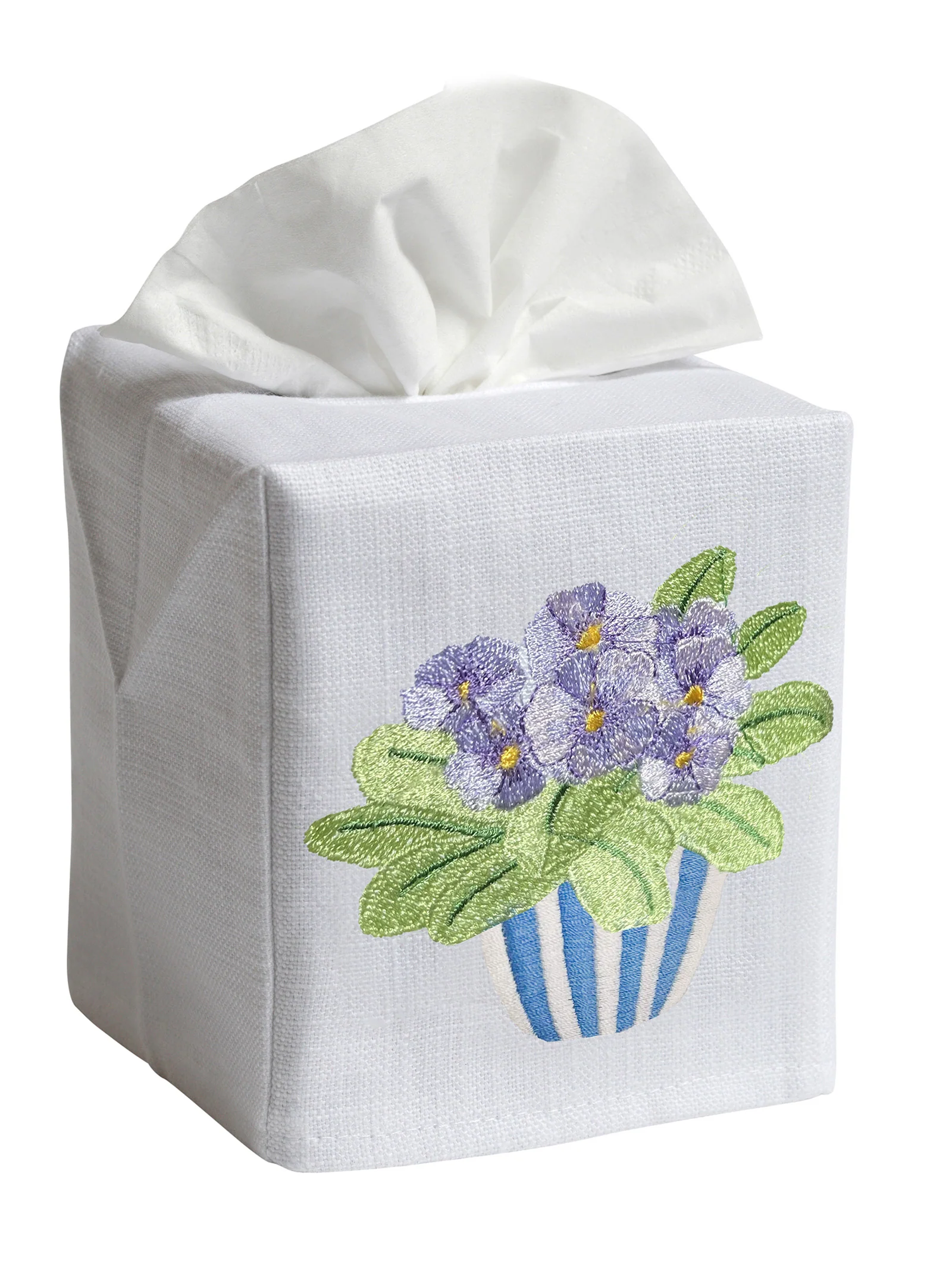 Tissue Box Cover - White Linen / Cotton, Embroidered - Image 2