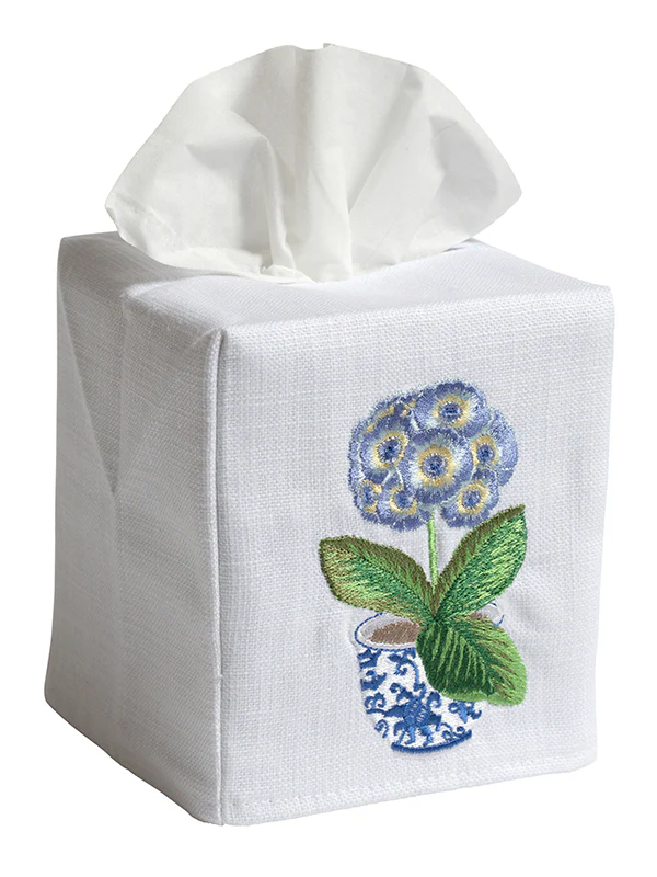 Tissue Box Cover - White Linen / Cotton, Embroidered - Image 4