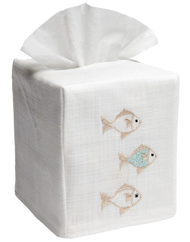 Tissue Box Cover - White Linen / Cotton, Embroidered - Image 5