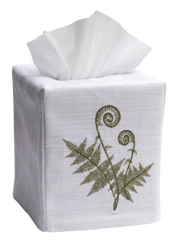 Tissue Box Cover - White Linen / Cotton, Embroidered - Image 9