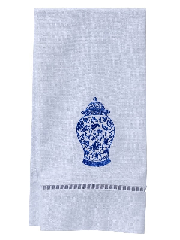 Guest Towel - White Linen/Cotton, Ladder Lace, Embroidered - Image 2